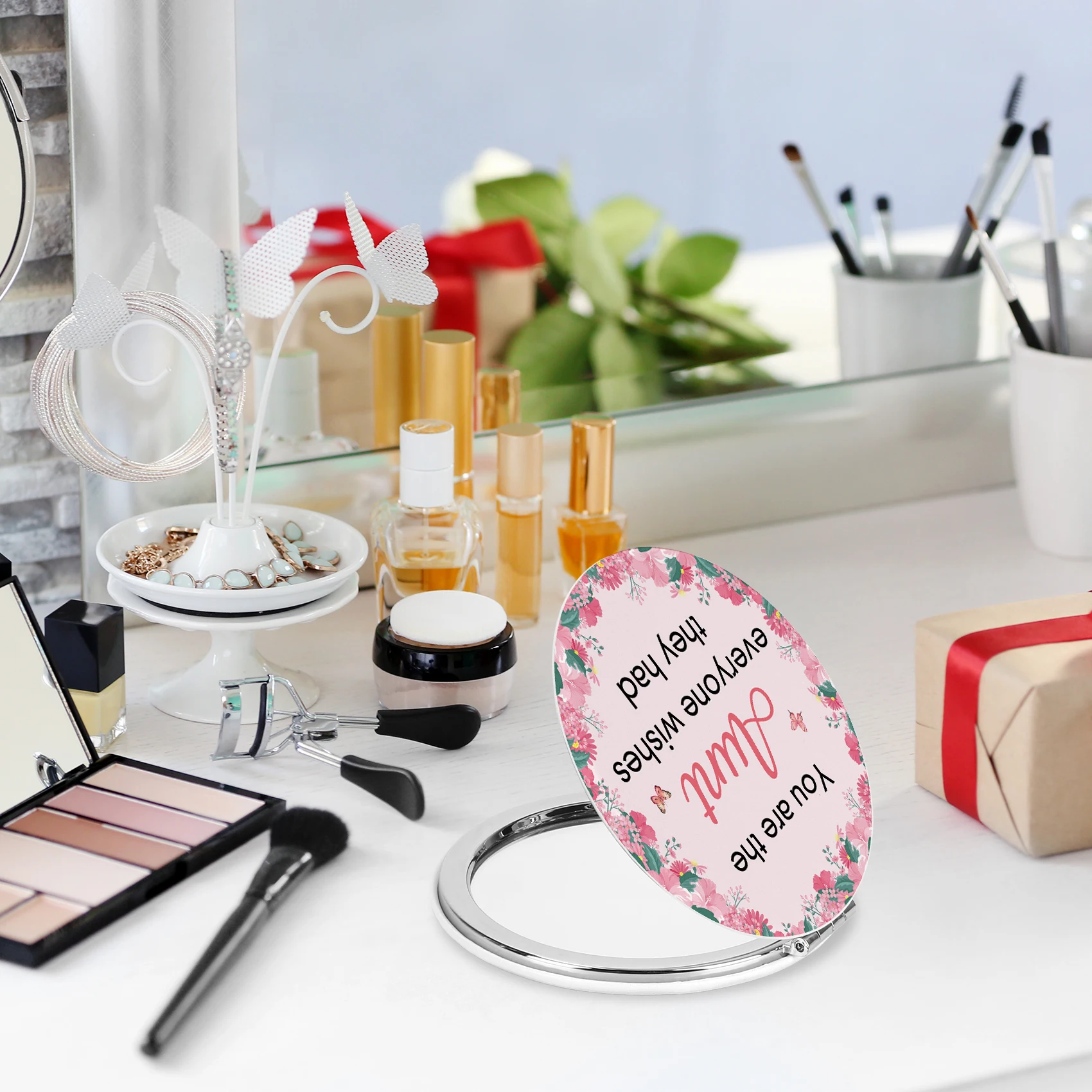 Cute Mini Pocket Makeup Mirror Cosmetic Compact Portable Mirrors Dual Sides Stainless Steel Cosmetic Makeup Mirrors