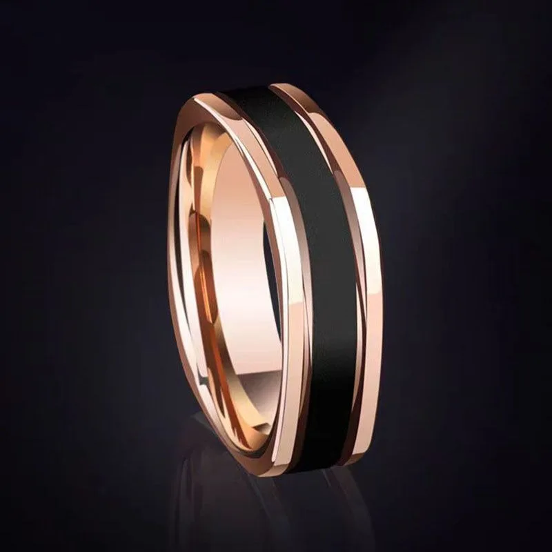 Creative 585 Purple Gold Plated 14k Rose Gold Black Agate Mens Rings High Quality Small Square Couple Ring Banquet Jewelry