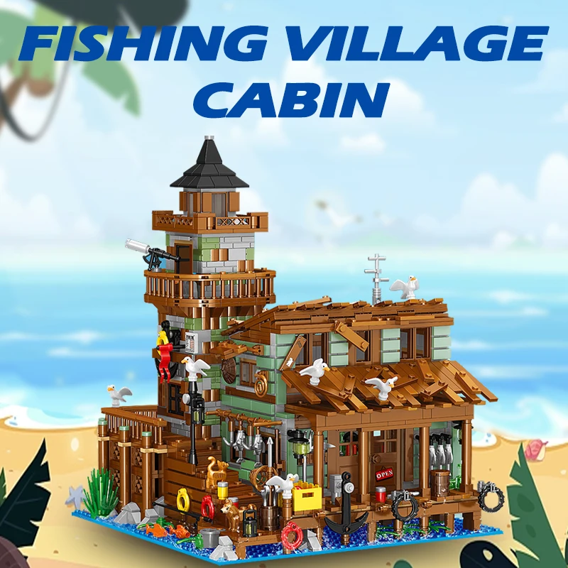 Fisherman Cabin House Model Building Blocks Creative Expert Ideas City Street View Fishing Hut MINI Module Toys For Kids Gifts