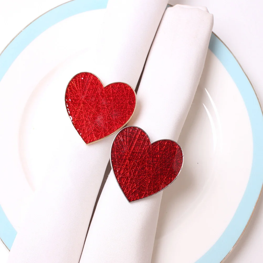 

4Pcs Red Heart Napkin Rings Valentine Day Metal Napkin Holders Romantic Table Accessories Love Themed Dinner Party Decor