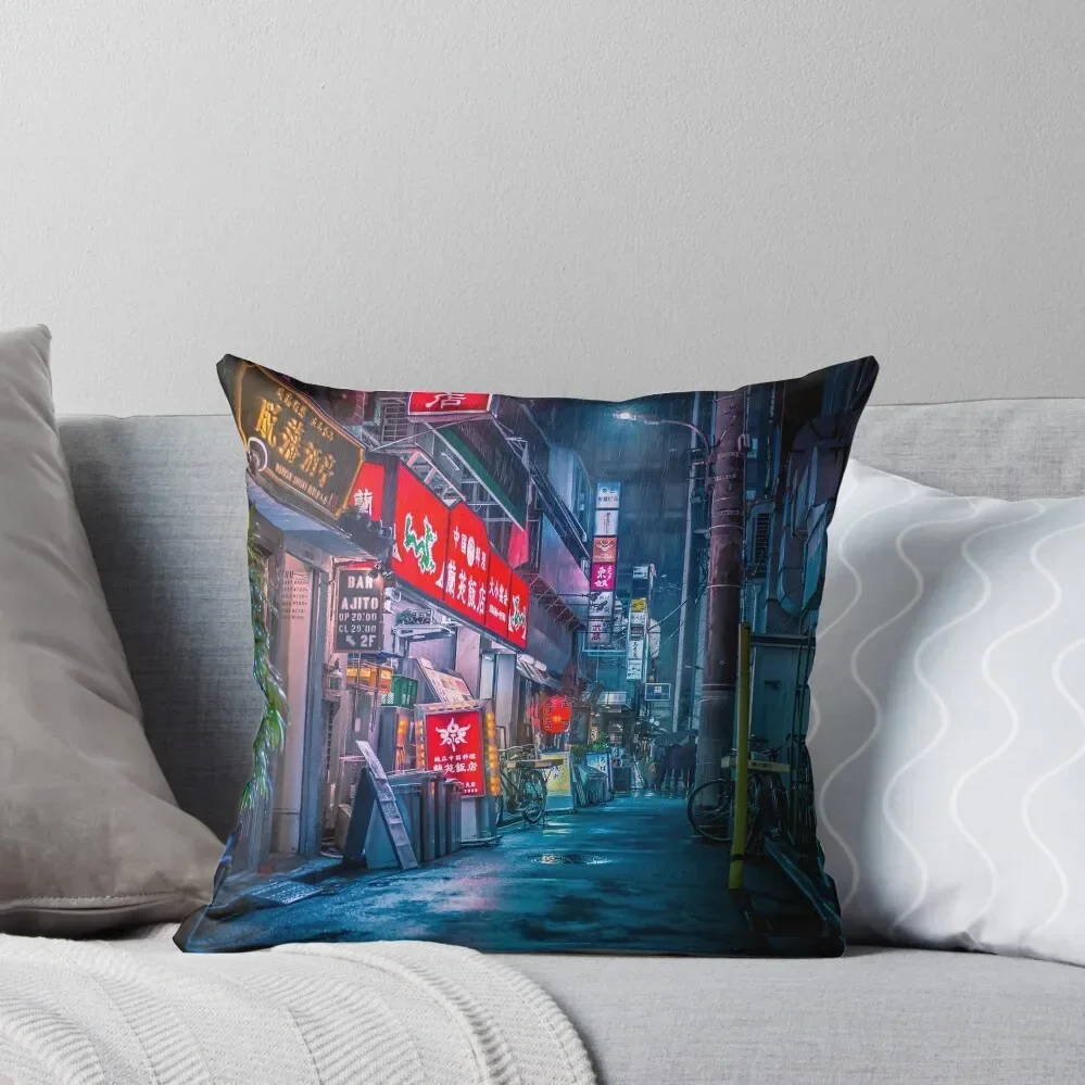 Heavy Rain Over Neo Tokyo Throw Pillow Elastic Cover For Sofa Decorative Sofa Cushion Sofa Cover Pillow