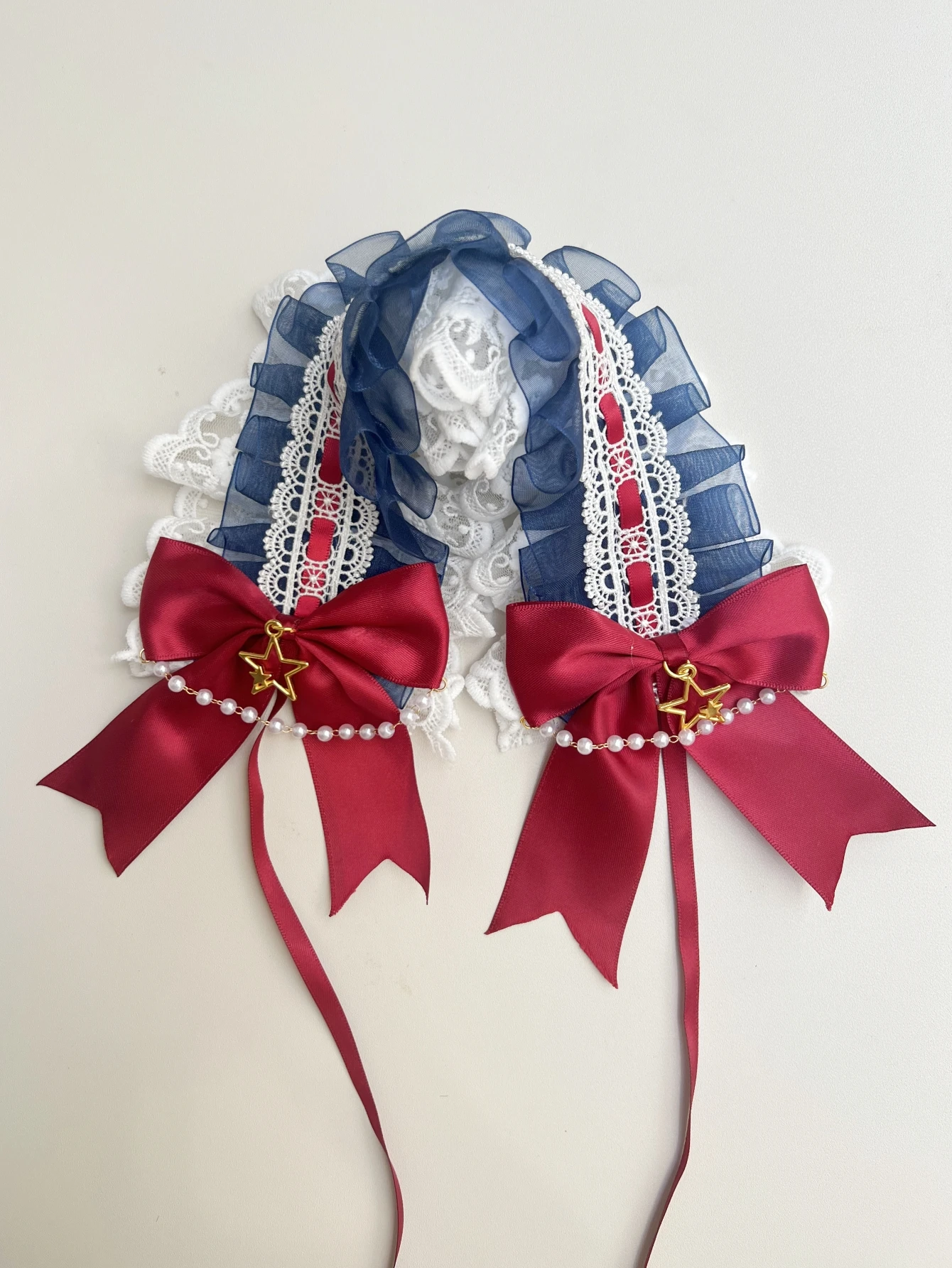 Cosplay Lolita Breite Spitze Stirnband Bogen Rüschen Haarband Faux Perle Kette Kreuz Japanische Mädchen Maid Kopfschmuck Für Frauen