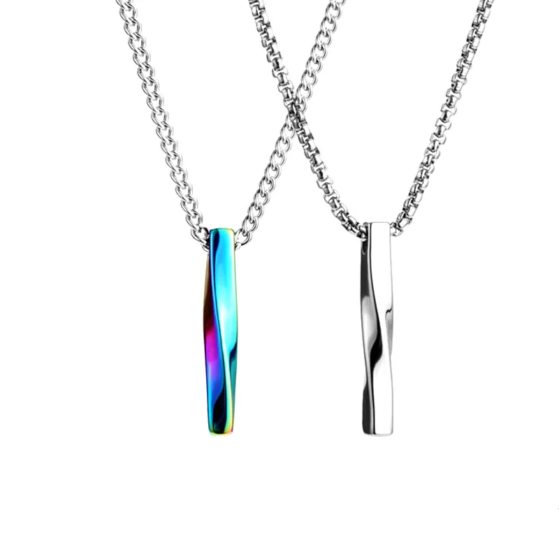 

Men's and women's stainless steel spiral shiny rectangular pendant necklace simple popular punk gift jewelry necklace
