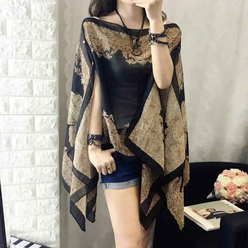 2024 Women Bikini Cover Up Beach Dress Blouses Sun Protection Chiffon Cardigan Summer Holiday Shawl Ridding Large Size Long Tops