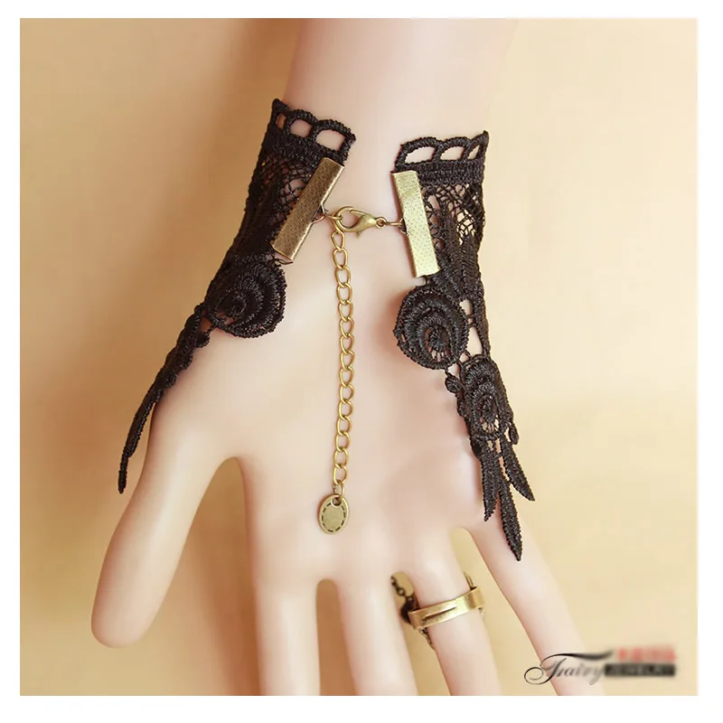 2023 New model Gothic Steampunk Lace Cuff Fingerless Glove Arm Warmer Bracelet Black Halloween Accessories