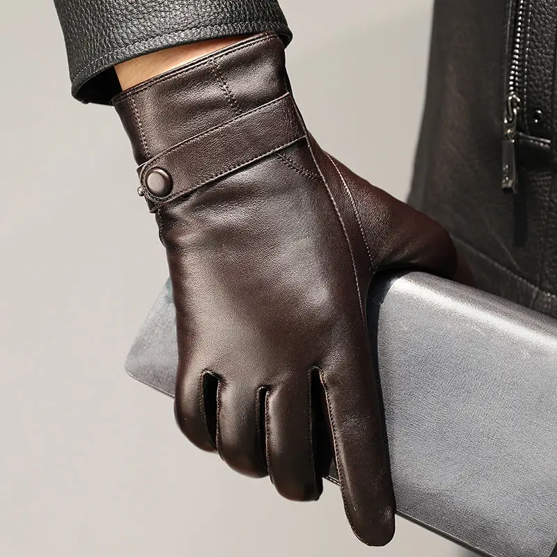 100% Echt leder handschuhe Männer dick warm fahren Radfahren Touchscreen Guantes Invierno Top Layer Schaffell Voll finger handschuhe