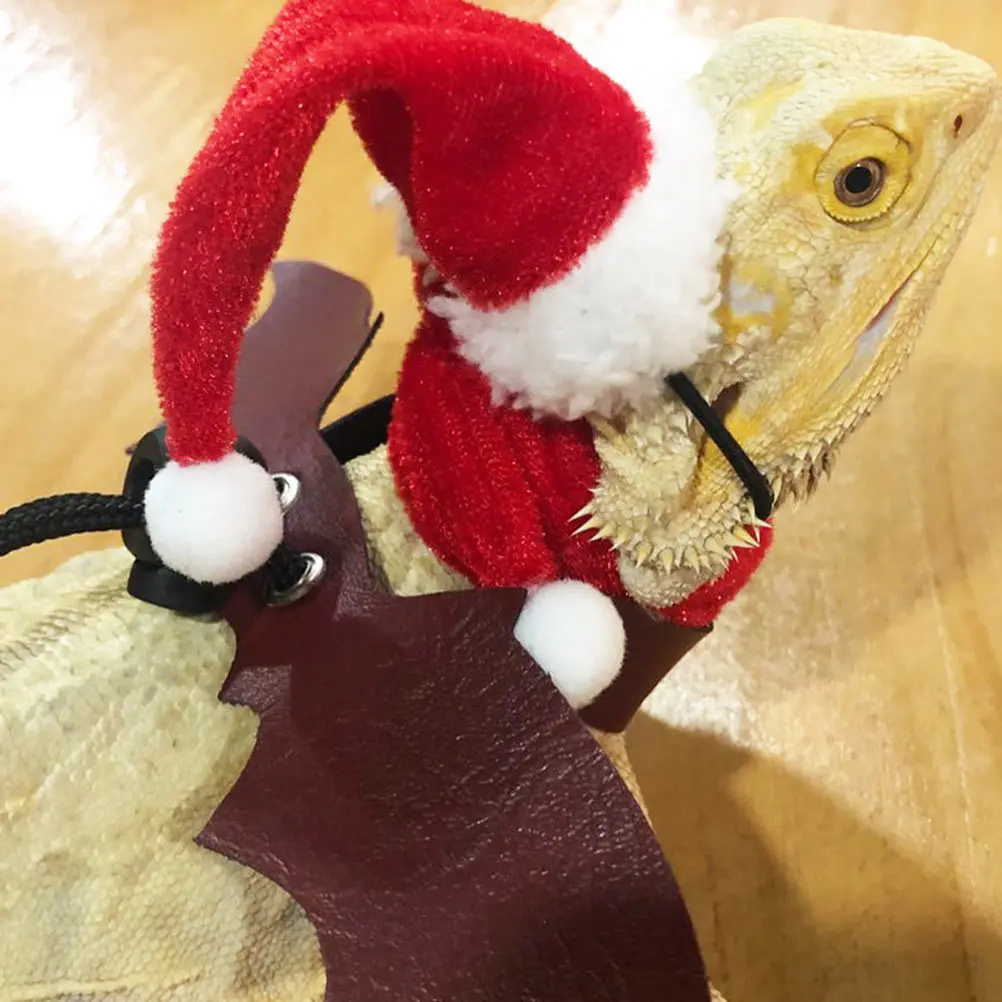 

1Set Lizard Christmas Hat Pet Leash Set Reptile Walking Traction Rope Outdoor Xmas Costume Accessory Reptile Pet Towing Rope Set