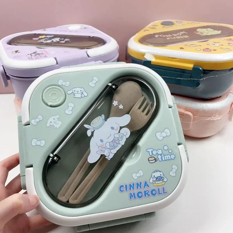 

Anime Sanrio Lunch Box Hello Kitty Kuromi Cinnamoroll Plastic Three Grids Convenient Box Micro-wave Oven Cartoon Crisper Box