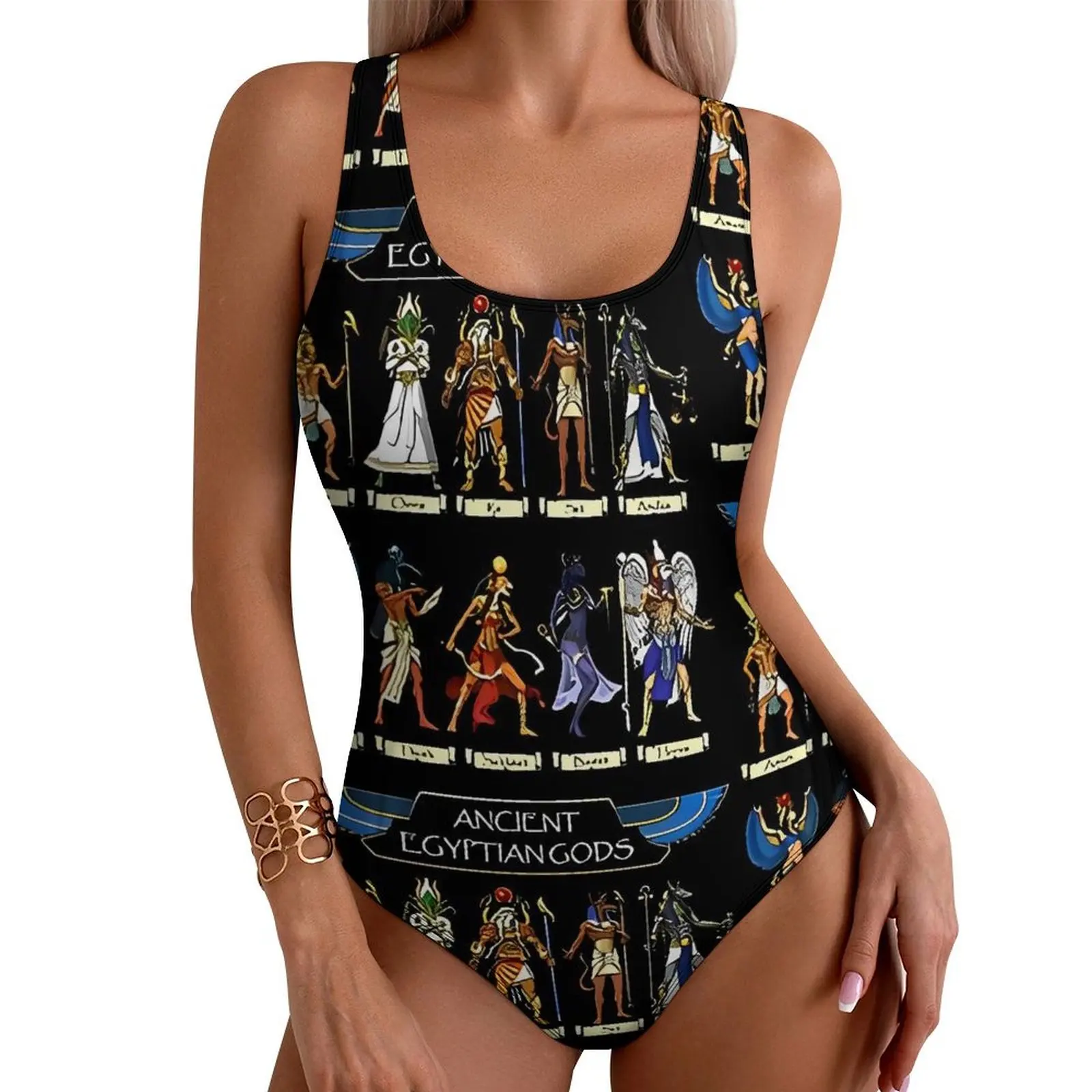 

Ancient Egyptian Art Gods Swimsuit Push Up Swimwear One-Piece Holiday Bathing Suits Bodysuit Graphic Beach Outfits Plus Size