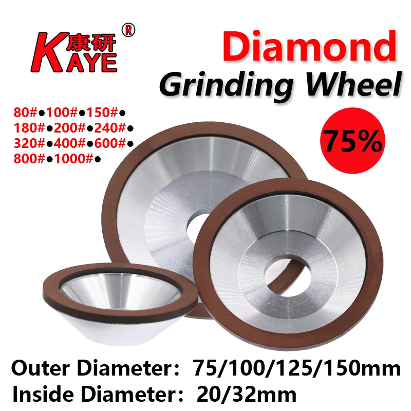 75/100/125/150mm Diamond Grinding Wheel Cup Grinding Wheel Grinding Tool for Polishing Milling Cutter Grinder Disc