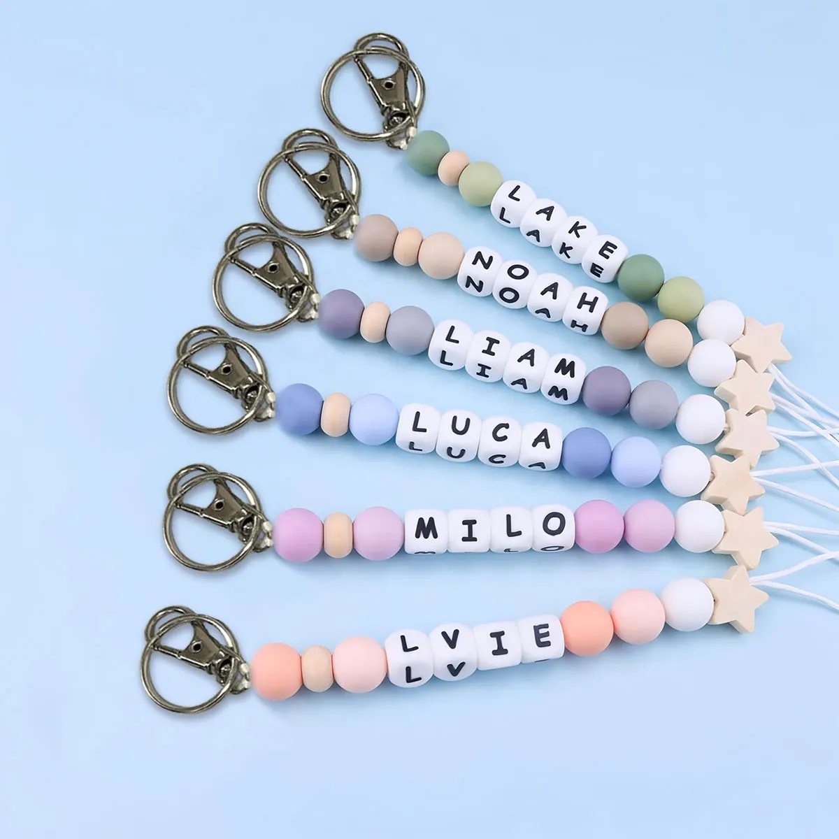 1pc Personalized Bag Charm Colorful Silicone Bead Letter Keychain, Star Element, Bag/Cup Charm, Valentine's Day/Christmas Gift