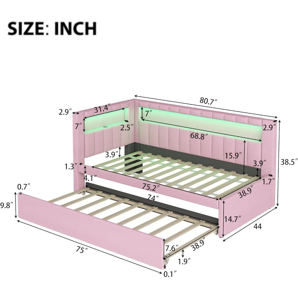سرير من القماش الحديث بحجم مزدوج من Merax مع منافذ USB وسرير دولاب وسرير نهاري أرضي ودعم شريحة خشبية وميزات تخزين #2