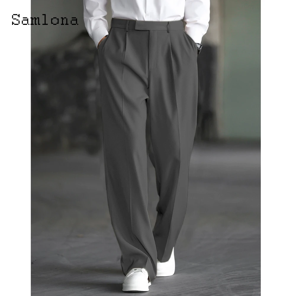 

Plus Size Mens Vintage Straight Suit Pants Solid Dark Gray Ankle-Length Trouser Men Fashion Classic Naple Basic Suits Pant New