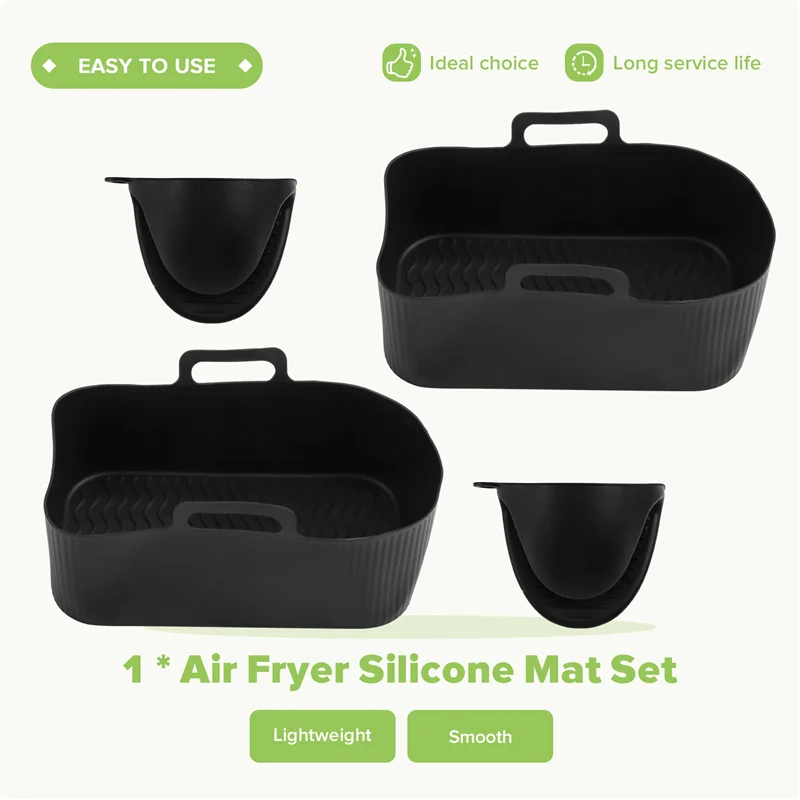 A04G-Multi-Use Air Fryer Silicone Baking Mat And Insulation Tray Set With Kitchen Hand Clamp