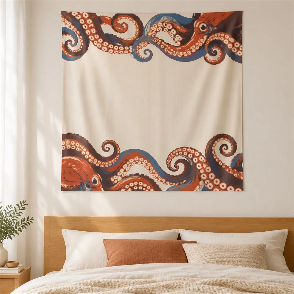 VIKAMA Octopus Tentacle Tapestry Wall Hanging, Underwater Sea Wall Art, Coastal Decor for Bedroom Bathroom Study Living Room