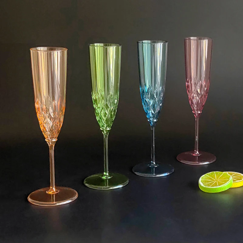 1Pc Vintage Imitation Glass European Plastic Goblet Hotel Carving Embossed Juice Water Glass