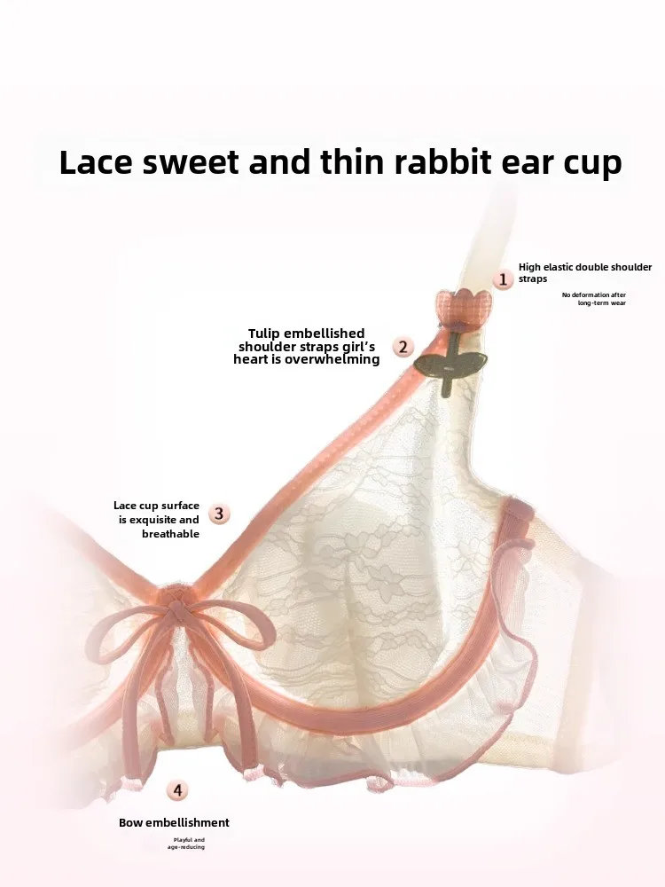 MOYISU [Sweet Desire Breasts] Rabbit Ears Big Breasts Show Small Sexy Bra Set Panties Underwear Women's Pure Desire Wind  Bra