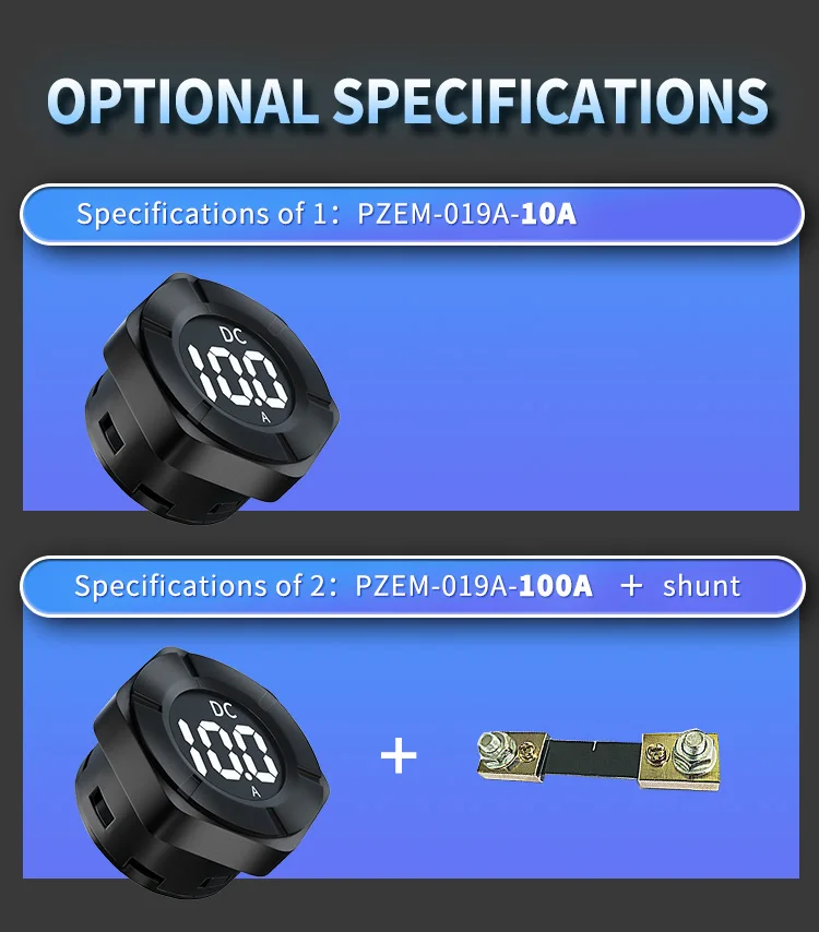 Peacefair PZEM-019A DC Digital Panel Ammeter Round LCD Display Amperemeter Current Tester 5V 12V 10A 100A Optional