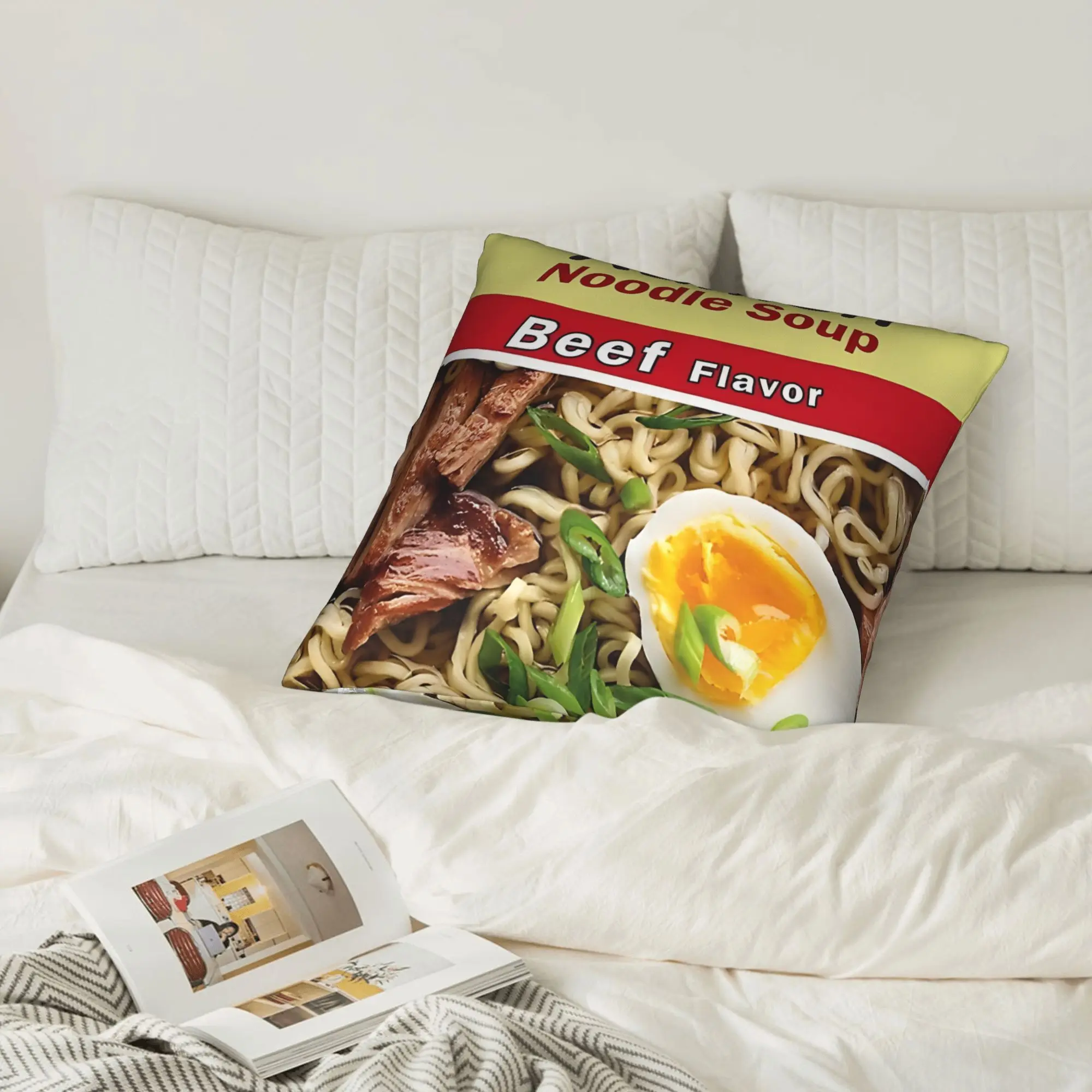 Vintage Ramen Beef Flavor Cushion Cover, Zippered Soft Durable Machine Washable Pillowcase, Food Themed Design for Living Room B