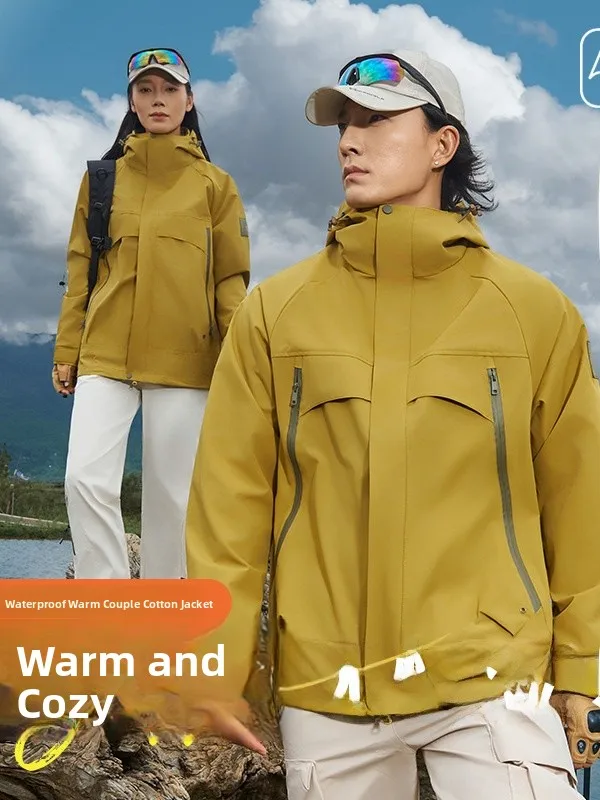 

ex Winter Outdoor Hiking Jaet Windproof Waterproof Thermal Cotton Coat with Hood Youthful Sle Long Sve Regular Length