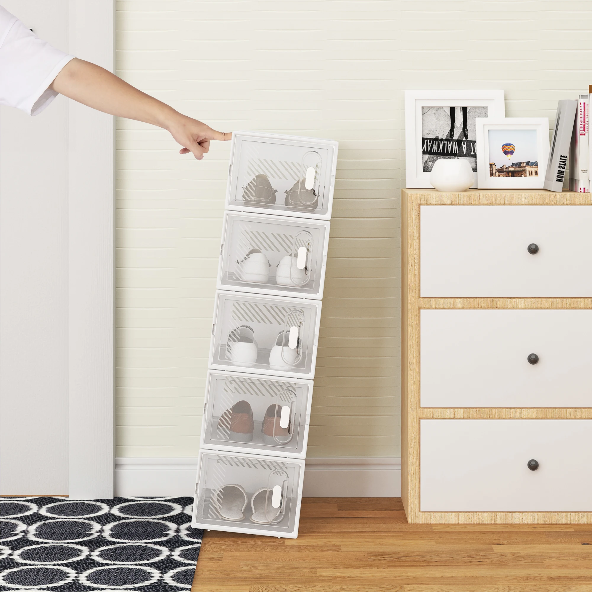 WOLTU Staubdichte Schuh-Organizer, 8/12/18 Stück, Schuhregal, Schrank, transparente Aufbewahrung, faltbar, stapelbar, Kunststoff-Spielzeugkästen mit Deckel – Detail 4