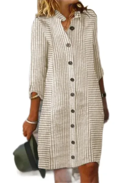 Zomerjurken voor dames Damesmode Veelzijdige gestreepte print Knoopjurk Casual losse shirtjurk Casual jurken