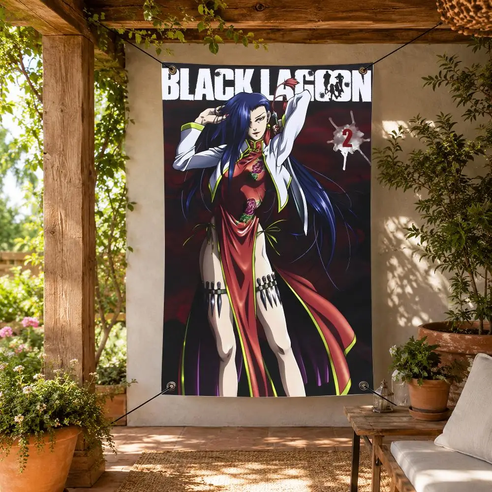 Anime B-Black Lagoon Flags Decorative Flag Banner for Indoor Outdoor Wall Garden Yard Porch Patio Home Party Decor