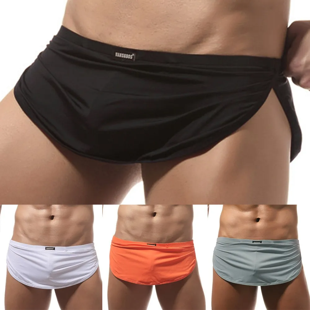 Mens Home Panties Casual Shorts With Penis Pouch Thong Elastic Trunks Underwear Sexy Cutout Cut Out Side Open Hip Scrotum