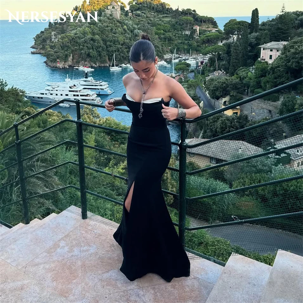 

Nersesyan Elegant Black Mermaid Evening Dresses Off Shoulder Bodycon Formal Dress Side Slit Party Gowns abiti da sera Customized