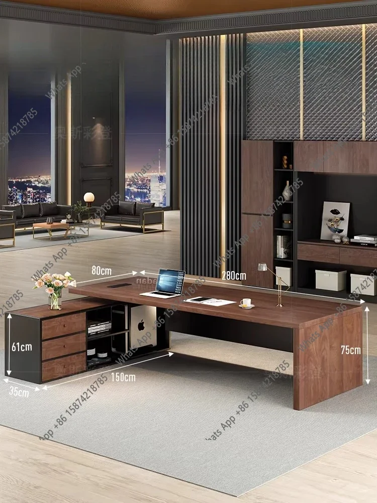 H Solid wood boss table with side cabinets president's law firm office North American black walnut desk