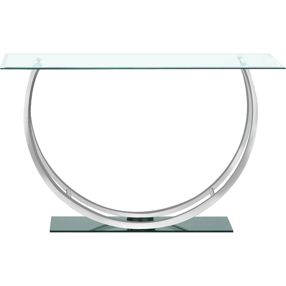 طاولة كونسول مستطيلة من المعدن والزجاج مقاس 48 بوصة مع قاعدة عاكسة على شكل حرف U
