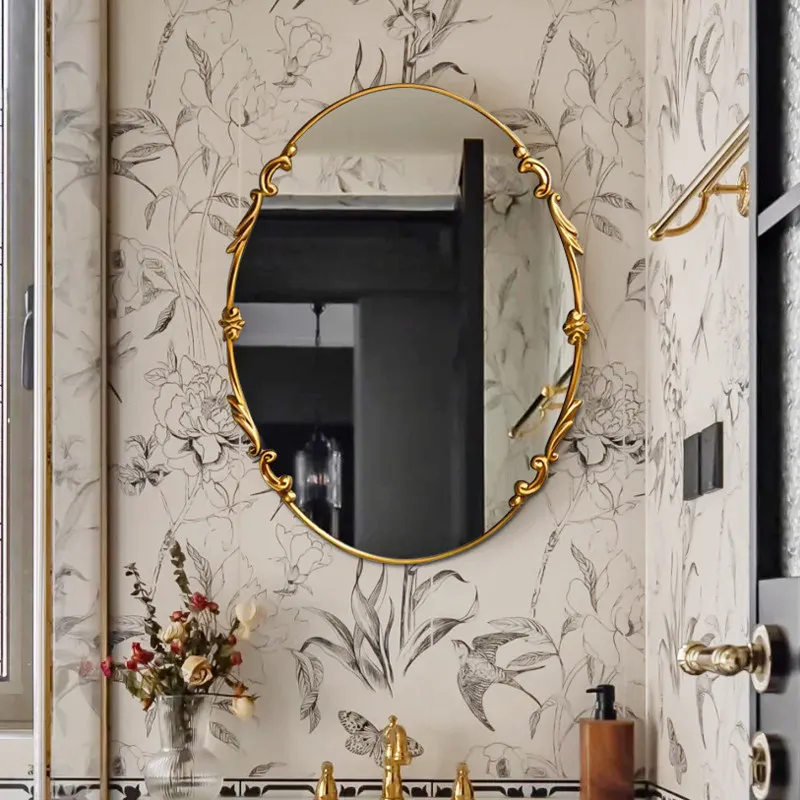 French toilet washbasin countertop bathroom cosmetic mirror retro oval smart with lamp defogging bathroom mirror wall hanging