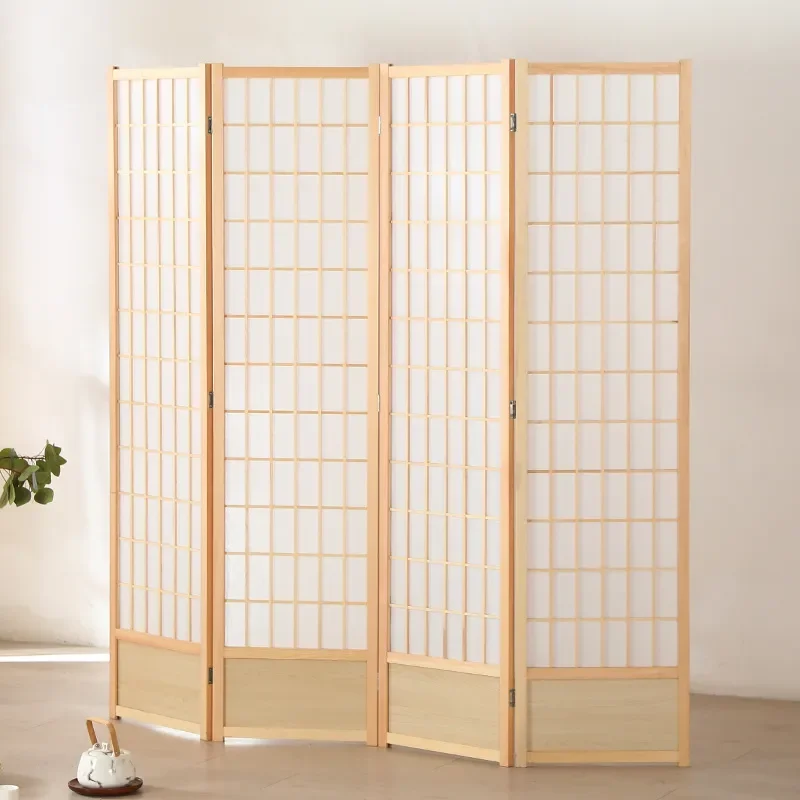 Japanese Style Screen Partition Living Room Folding Mobile Grid Divider Curtain Bedroom Baffle Blocking Wall Entrance Decor