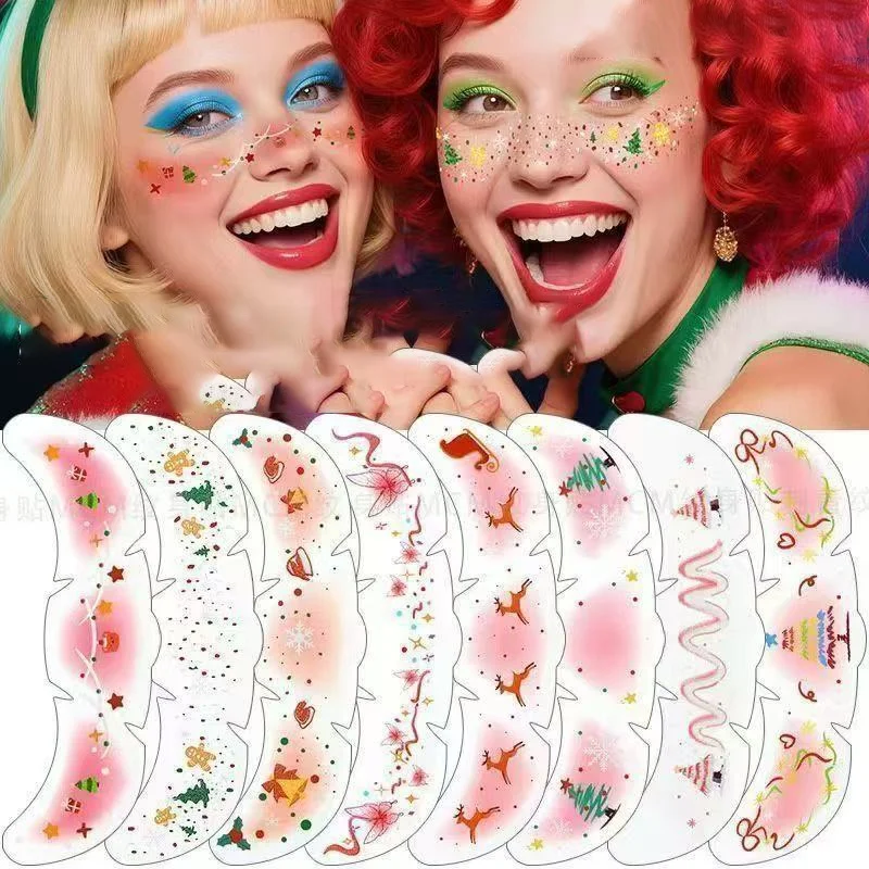 New Colorful Christmas Face Stickers DIY Freckles Face Sticker Waterproof Hot Stamping Temporary Tattoos Face Decoration