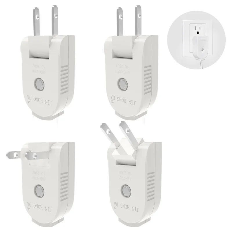 Plug 2 Prong, Extension Cord Male Power , 4 Rotatable Plugs, Lamp , 2