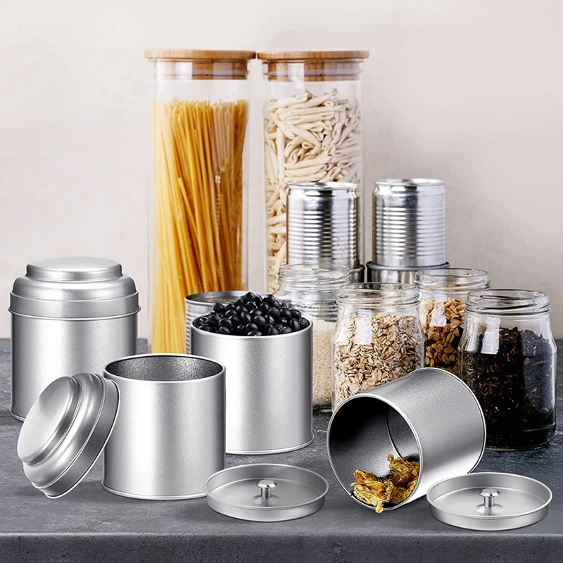 ABWR-12 Pcs Tea Tin Canister With Airtight Double Lid 8Oz Round Tin Can Box Small Kitchen Tea Canister Loose Leaf