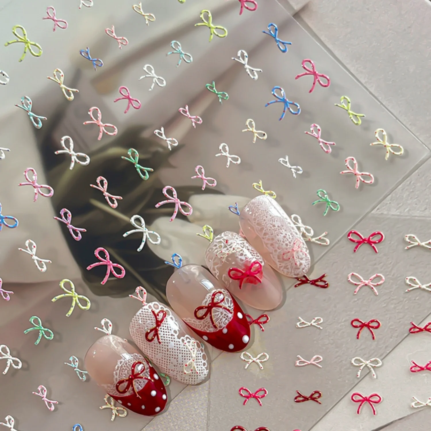 5D Minimalist French Ballet Nail Stickers Delicate Thin Line Bow Elegant Self-adhesive Nail Art Decals Gentle Bow Manicure DIY
