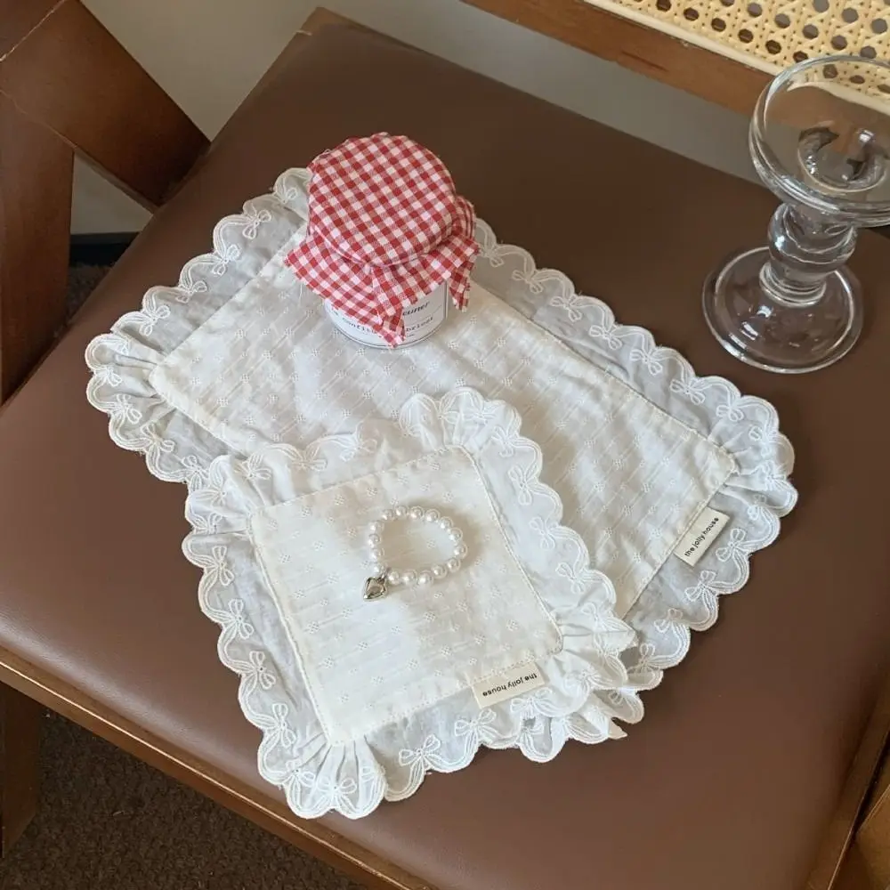 Korean Style Soft Flounced Lace Ruffle Placemats Dust-proof Multi-purpose Coasters Lace Napkins Dining