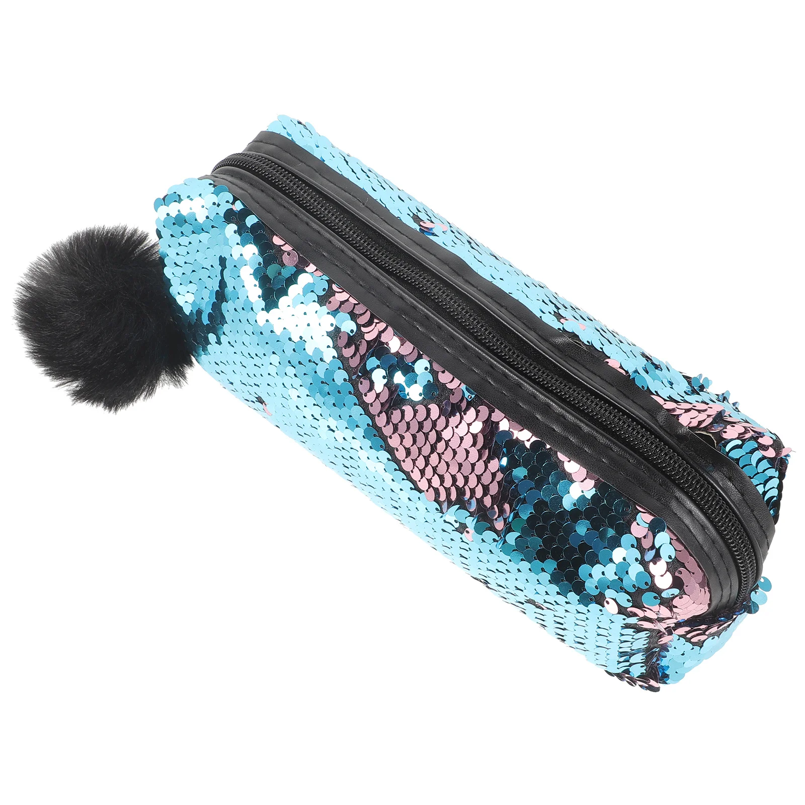 Fashion Blue Sequins Pencil Bag Portable Lightweight Shiny Zipper Handbag Multifunctional Storage Pen Case Coin Holder