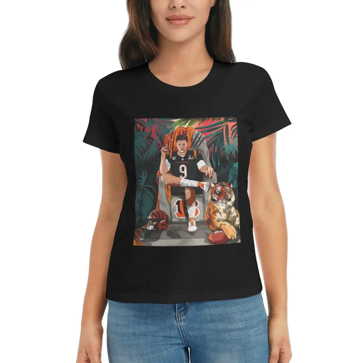 

Women T-Shirt Joe Burrow Bengals 1 Summer Short Sleeve Tees O-Neck Cotton T Shirts Clothes Tops Streetwear