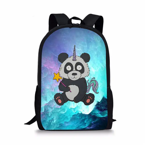 Tas sekolah anak laki-laki perempuan, ransel penyimpanan kasual remaja, tas buku pelajar motif pola Unicorn, Panda berbintang