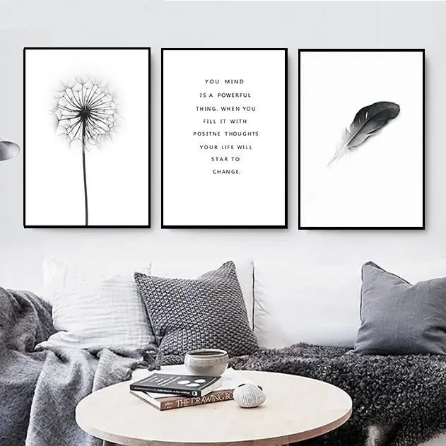 Nordic ins black and white dandelion decoration living room bedroom bedside dining room minimalist canvas painting