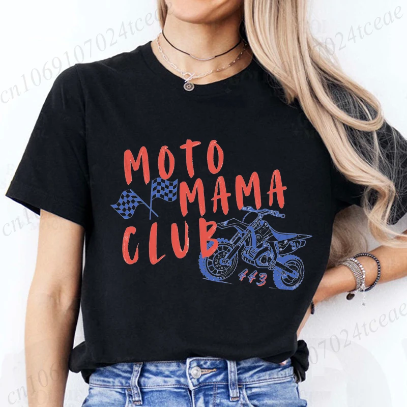 Dirt Bike Mom Tee Moto Mama Printed T Shirt Women Casual Short Sleeve Crew Neck T-shirt Motocross Lover Top Gift for Riding Mama