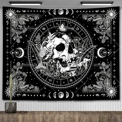 Black And White Skeleton Tapestry Skull Mushroom Tapestry Wall Hanging Aesthetic Plants Floral Flowers Tapestries For Bedroom