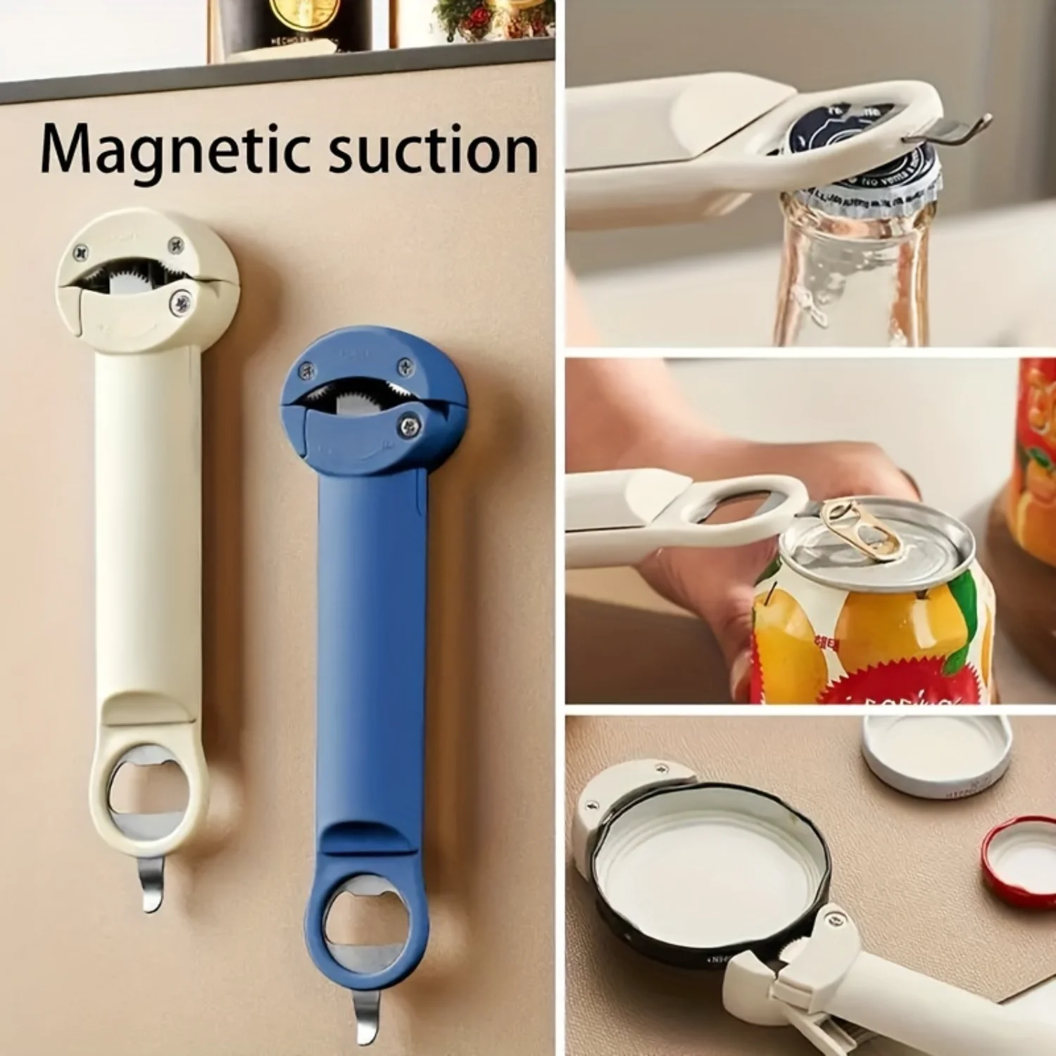 1pc, Opener,  Suction Three In One Multifunctional Bottle Opener, Effortless Can Twisting And Capping, Easy To Open Can, Beer Bo