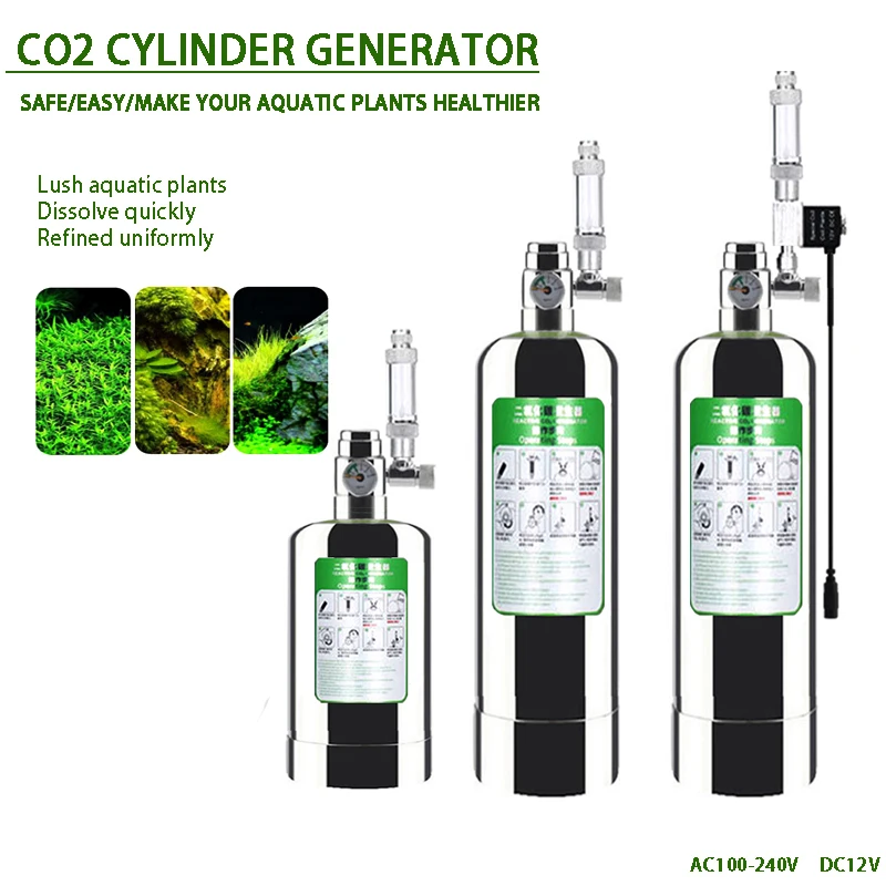 

ZRDR Aquarium CO2 Generator Bubble Counter Electromagnetic Valve Steel Cylinder Raw Material Reaction Water Grass CO2 Generator