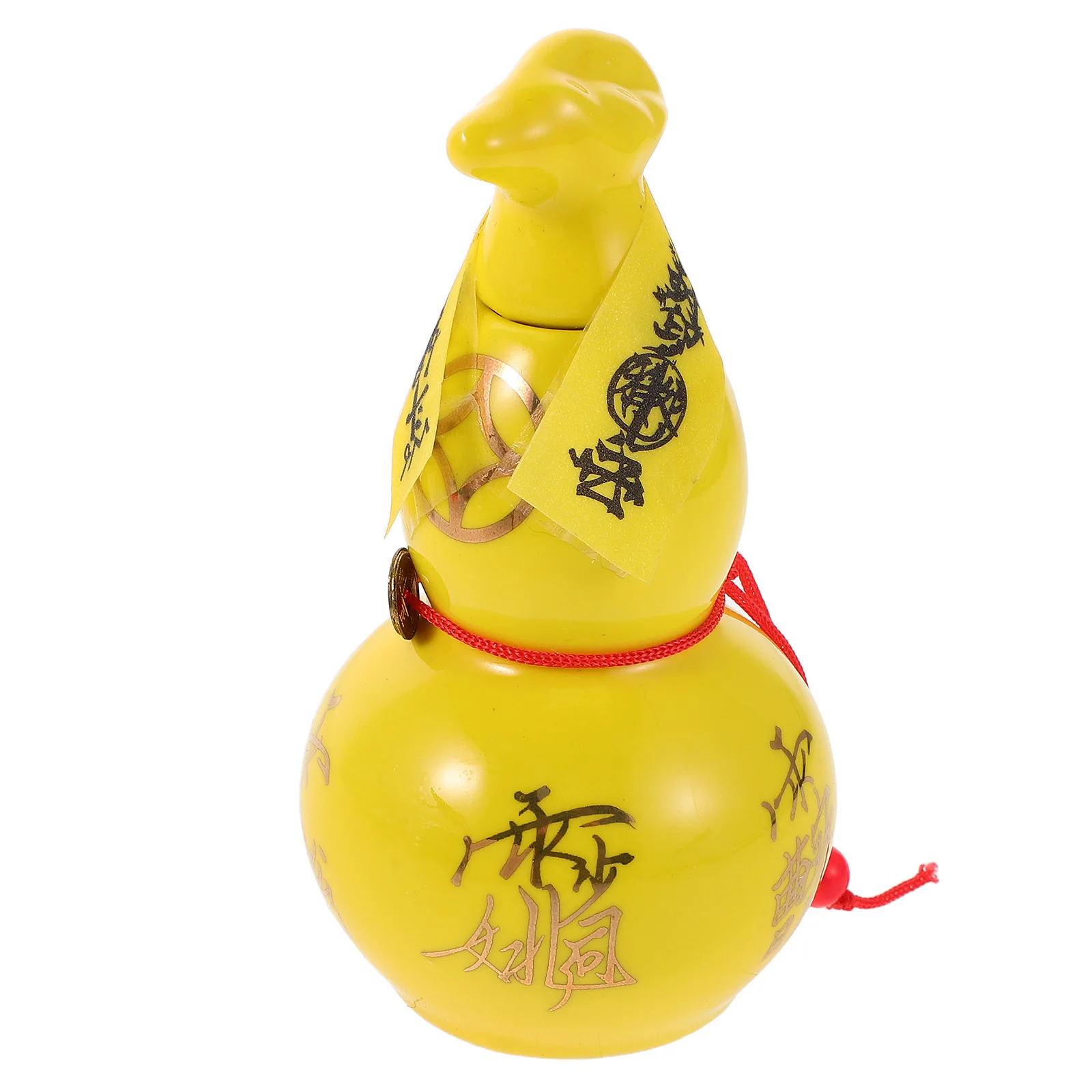 

Ceramic Gourd Ornament with Five Emperor Money - Chinese Feng Shui Decor for Home Office Desk - Lucky Wu Lou Statue Enhancing