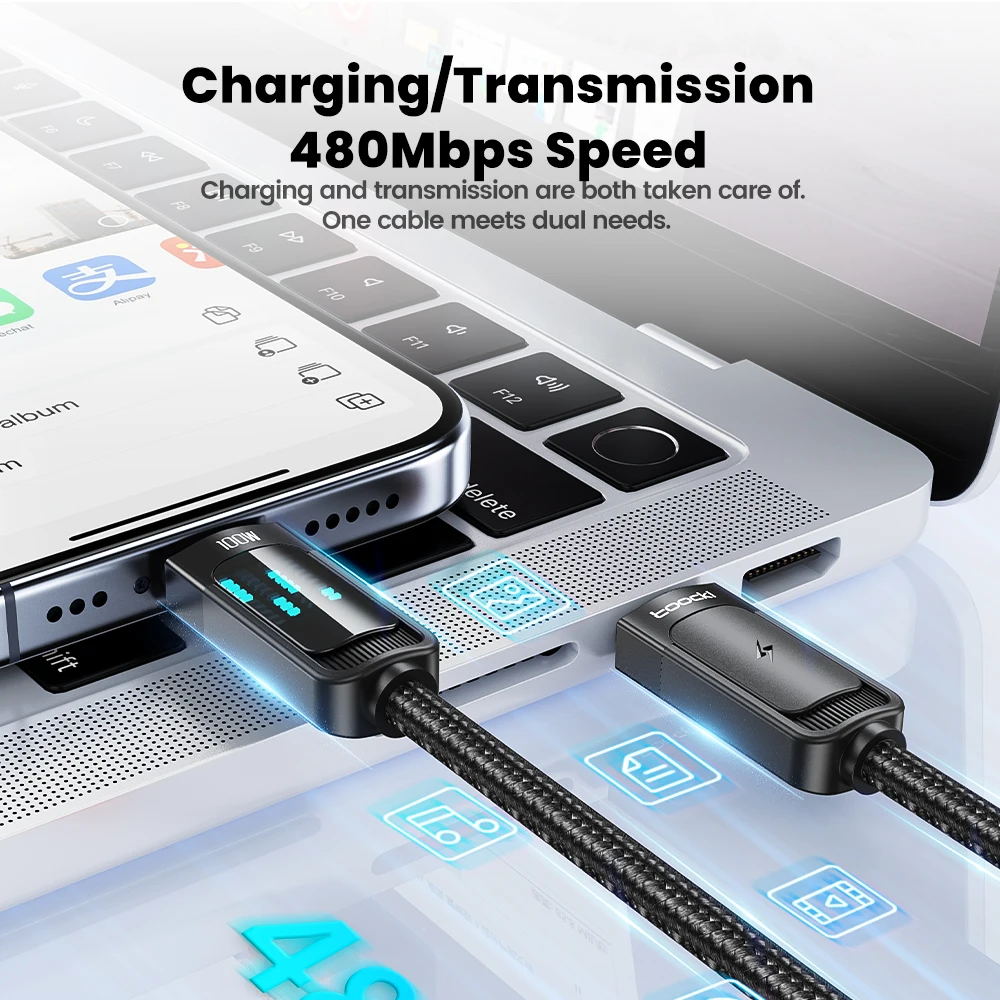 Toocki PD100W USB C إلى C كابل 1/2 متر PD 3.1 شاشة ديجيتال كابل شحن سريع لماك بوك برو شاومي سامسونج كمبيوتر محمول USB C الحبل