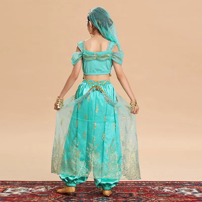 Kids Girl Arabic Halloween Princess Festival Belly Dance Top Pants Cosplay Bollywood Costume Noble Jasmine Stage Dress UP Suit