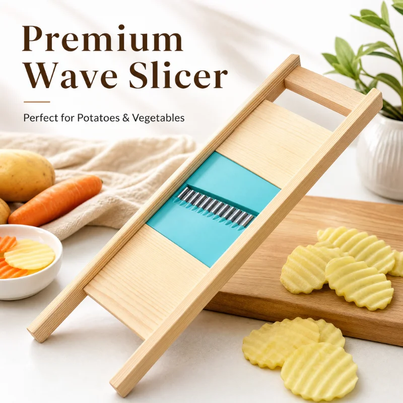 Edelstahl-Kartoffelgitter, Holz-Kartoffelschneider, Küchen-Gadget zum Zerkleinern von Kartoffeln und Gemüse, Französischer Pommes-Frites-Schneider, Reibe und Zerkleinerer